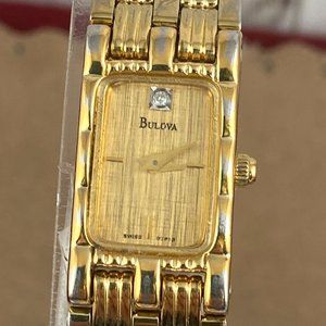 Vintage Bulova Diamond Tank Style Watch Gold over Stainless Steel Link Bracelet